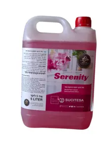 נוזל לניקוי רצפות על בסיס אלכוהול בבישום כפול בניחוח סרניטי (ורדים)נעים, אינו משאיר סימנים , מתייבש מהר ומנקה ביעילות 5 ליטר מחיר ל 100 מ"ל 2.4 ש"ח.